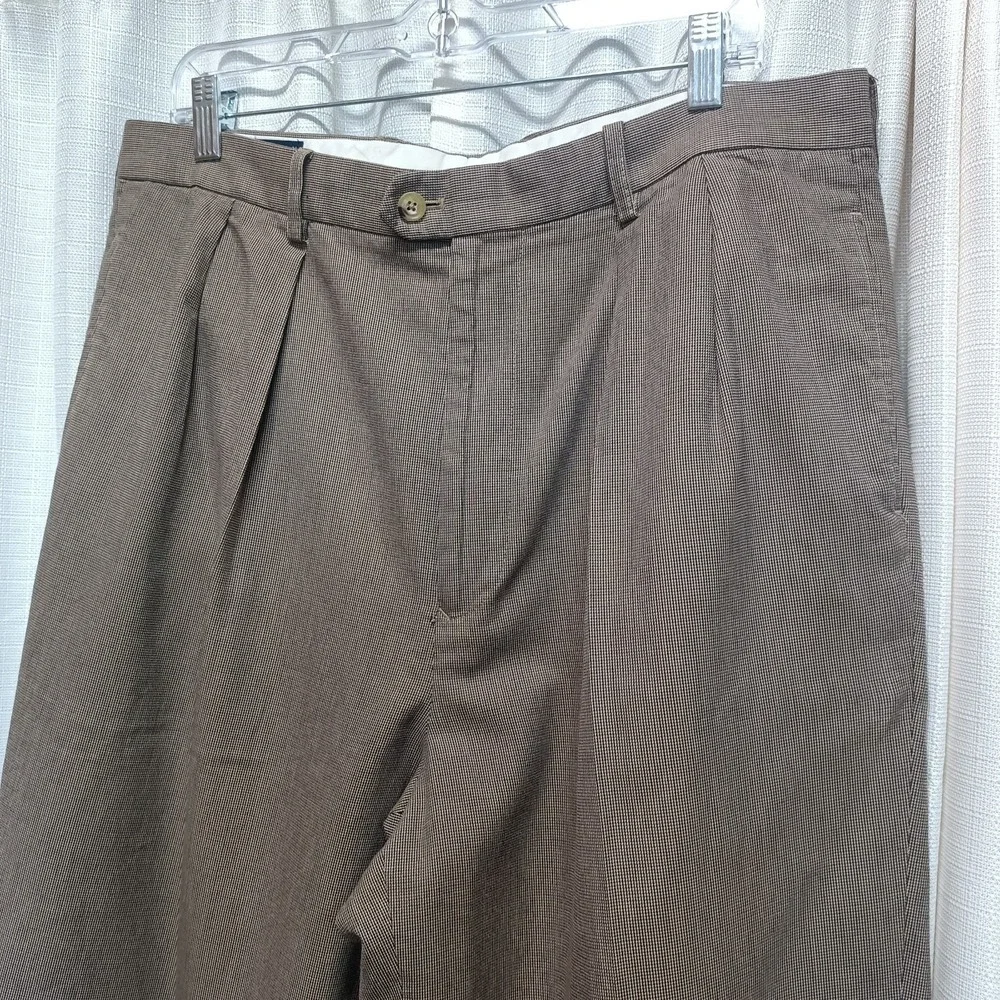 Vtg Tommy Hilfiger Men's 36x34 Brown Houndstooth Cotton Pleated‎ Dress Pants